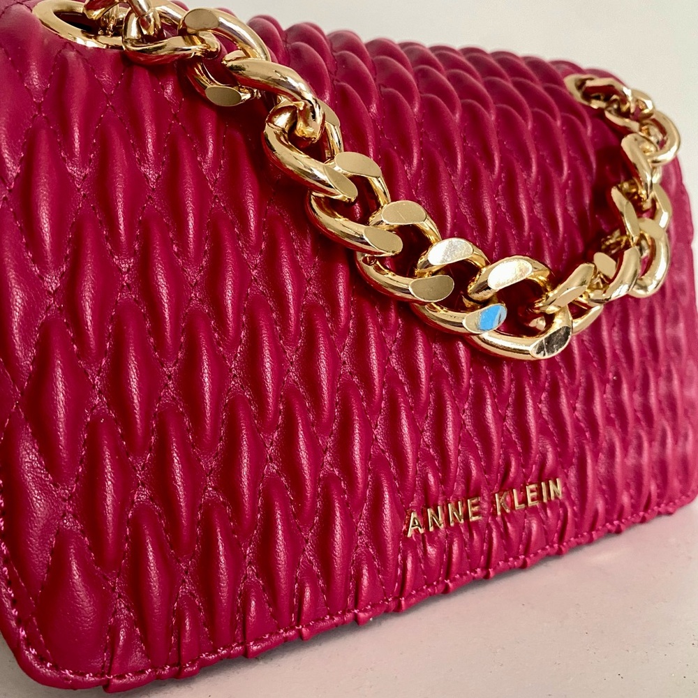 Anne Klein Hot Pink Quilted Shoulder Bag with Gold Chain